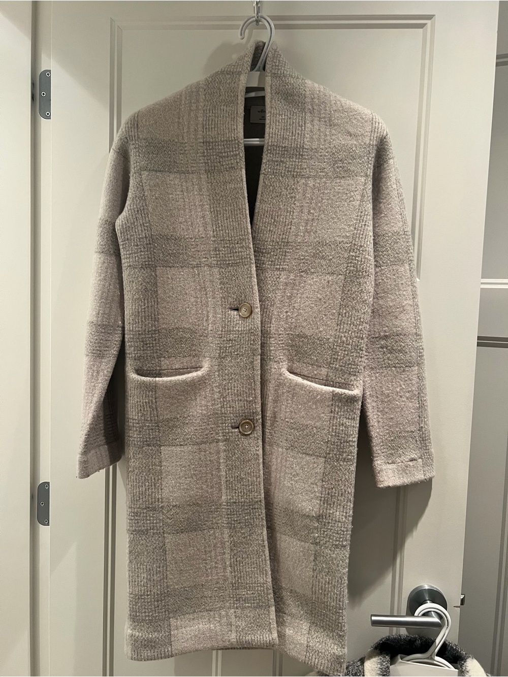 Wilfred Neutral Plaid Long Coat